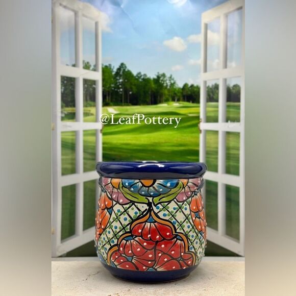 Penelope Talavera Handmade Multi Colored Ceramic Planter Pot with drainage hole - Picture 5 of 10